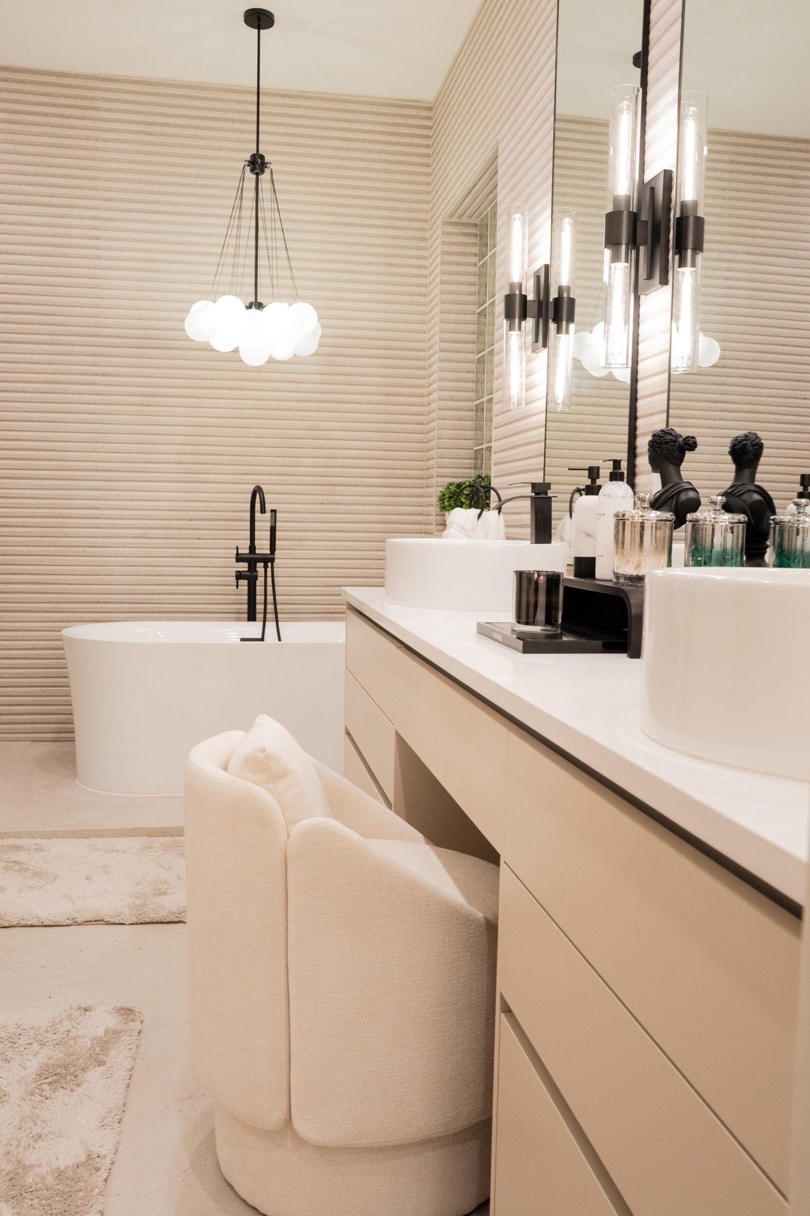 Bathroom remodel with dual vessel sinks, soaking tub and shiplap accent wall — R&S General Construction Orlando FL
